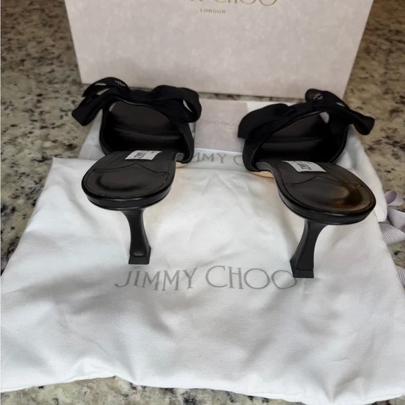 Jimmy Choo Black Mesh Bow Heels - Picture 3 of 8